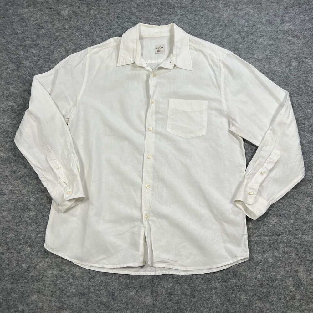 Old Navy Men's Button Up Shirt Size Large White Long Sleeves Collared